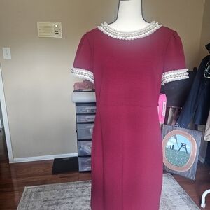 Betsey Johnson Burgundy Midi Dress with White Lace